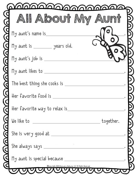 All About My Aunt Free Printable